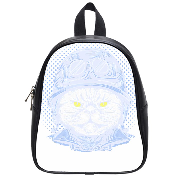 Cat T- Shirt Biker Cat T- Shirt School Bag (Small)