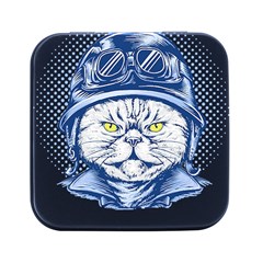 Cat T- Shirt Biker Cat T- Shirt Square Metal Box (black) by EnriqueJohnson