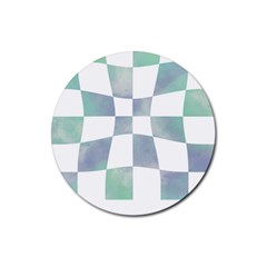 Checkerboard T- Shirt Psychedelic Watercolor Check Aqua T- Shirt Rubber Round Coaster (4 Pack) by EnriqueJohnson