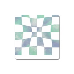 Checkerboard T- Shirt Psychedelic Watercolor Check Aqua T- Shirt Square Magnet by EnriqueJohnson