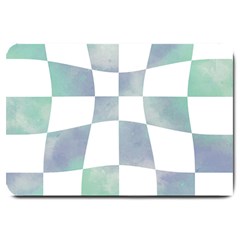 Checkerboard T- Shirt Psychedelic Watercolor Check Aqua T- Shirt Large Doormat by EnriqueJohnson