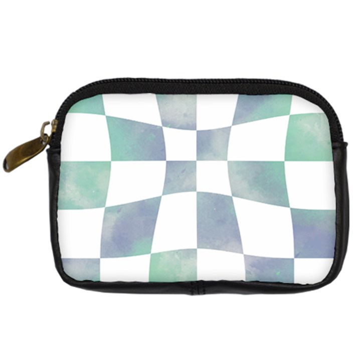 Checkerboard T- Shirt Psychedelic Watercolor Check Aqua T- Shirt Digital Camera Leather Case