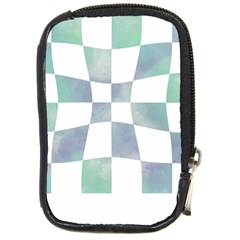 Checkerboard T- Shirt Psychedelic Watercolor Check Aqua T- Shirt Compact Camera Leather Case by EnriqueJohnson