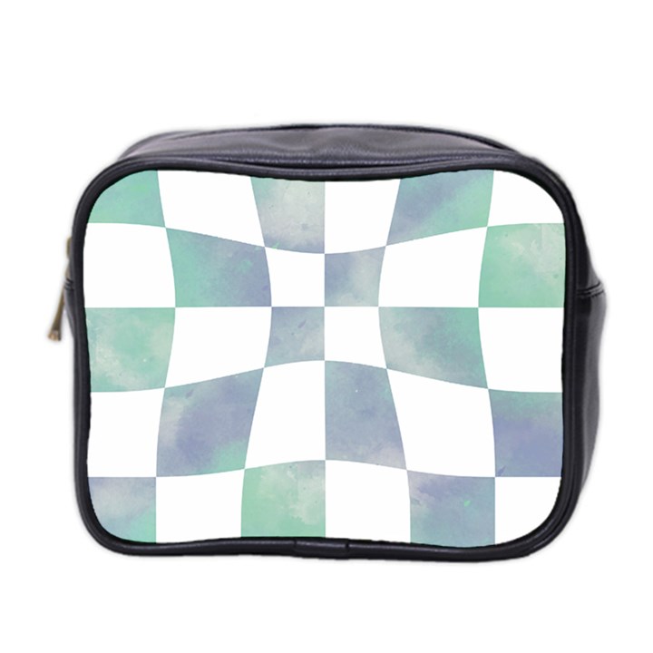 Checkerboard T- Shirt Psychedelic Watercolor Check Aqua T- Shirt Mini Toiletries Bag (Two Sides)