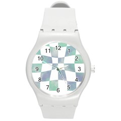 Checkerboard T- Shirt Psychedelic Watercolor Check Aqua T- Shirt Round Plastic Sport Watch (m) by EnriqueJohnson