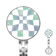 Checkerboard T- Shirt Psychedelic Watercolor Check Aqua T- Shirt Stainless Steel Nurses Watch by EnriqueJohnson