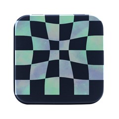 Checkerboard T- Shirt Psychedelic Watercolor Check Aqua T- Shirt Square Metal Box (black)