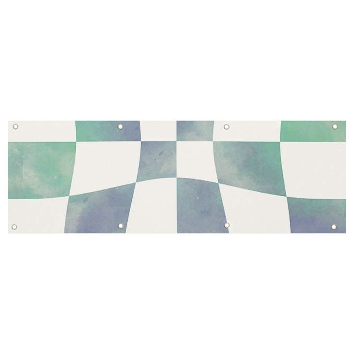 Checkerboard T- Shirt Psychedelic Watercolor Check Aqua T- Shirt Banner and Sign 9  x 3 