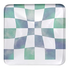 Checkerboard T- Shirt Psychedelic Watercolor Check Aqua T- Shirt Square Glass Fridge Magnet (4 Pack) by EnriqueJohnson