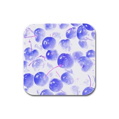 Cherry T- Shirt Blue Purple Cherries Fruit Photograph T- Shirt Rubber Square Coaster (4 pack)