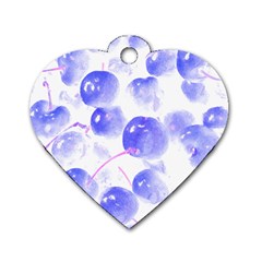 Cherry T- Shirt Blue Purple Cherries Fruit Photograph T- Shirt Dog Tag Heart (Two Sides)