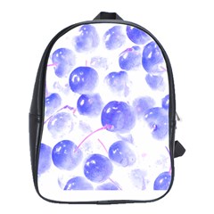 Cherry T- Shirt Blue Purple Cherries Fruit Photograph T- Shirt School Bag (Large)