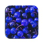 Cherry T- Shirt Blue Purple Cherries Fruit Photograph T- Shirt Square Metal Box (Black) Front