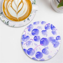 Cherry T- Shirt Blue Purple Cherries Fruit Photograph T- Shirt UV Print Round Tile Coaster