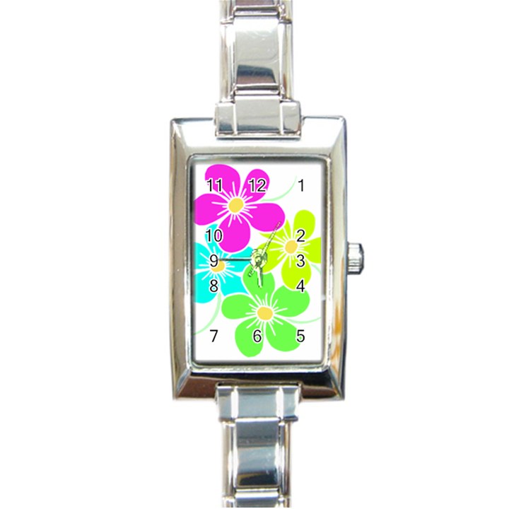 Colorful Flower T- Shirtcolorful Blooming Flower, Flowery, Floral Pattern T- Shirt Rectangle Italian Charm Watch