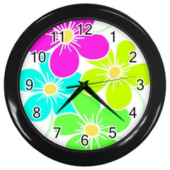 Colorful Flower T- Shirtcolorful Blooming Flower, Flowery, Floral Pattern T- Shirt Wall Clock (black) by EnriqueJohnson