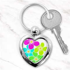 Colorful Flower T- Shirtcolorful Blooming Flower, Flowery, Floral Pattern T- Shirt Key Chain (heart) by EnriqueJohnson