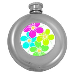 Colorful Flower T- Shirtcolorful Blooming Flower, Flowery, Floral Pattern T- Shirt Round Hip Flask (5 Oz) by EnriqueJohnson