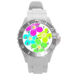 Colorful Flower T- Shirtcolorful Blooming Flower, Flowery, Floral Pattern T- Shirt Round Plastic Sport Watch (l) by EnriqueJohnson