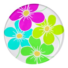 Colorful Flower T- Shirtcolorful Blooming Flower, Flowery, Floral Pattern T- Shirt Round Glass Fridge Magnet (4 Pack)