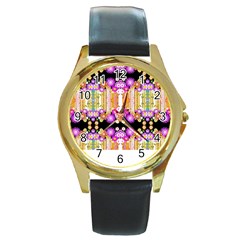 Colorful Flowers Pattern T- Shirt Colorful Wild Flowers T- Shirt Round Gold Metal Watch