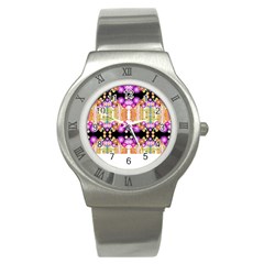 Colorful Flowers Pattern T- Shirt Colorful Wild Flowers T- Shirt Stainless Steel Watch