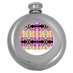 Colorful Flowers Pattern T- Shirt Colorful Wild Flowers T- Shirt Round Hip Flask (5 oz)