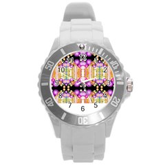 Colorful Flowers Pattern T- Shirt Colorful Wild Flowers T- Shirt Round Plastic Sport Watch (L)