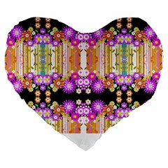 Colorful Flowers Pattern T- Shirt Colorful Wild Flowers T- Shirt Large 19  Premium Heart Shape Cushions