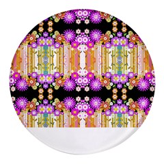 Colorful Flowers Pattern T- Shirt Colorful Wild Flowers T- Shirt Round Glass Fridge Magnet (4 Pack)