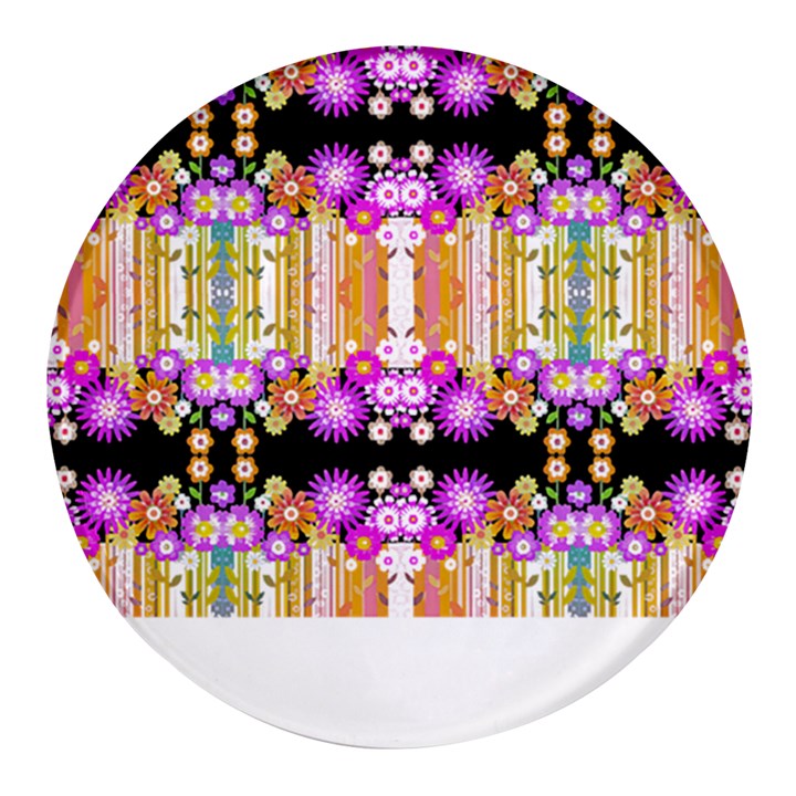 Colorful Flowers Pattern T- Shirt Colorful Wild Flowers T- Shirt Round Glass Fridge Magnet (4 pack)