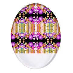 Colorful Flowers Pattern T- Shirt Colorful Wild Flowers T- Shirt Oval Glass Fridge Magnet (4 pack)