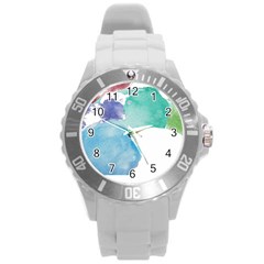 Colourful Pattern T- Shirt Colourful Watercolor Rainbow Bubbles T- Shirt Round Plastic Sport Watch (l)