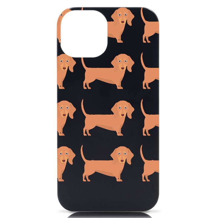 Dachshund Dog Pattern T- Shirt Brown Dachshund Dog Breed Cute Pattern T- Shirt iPhone 14 Black UV Print Case