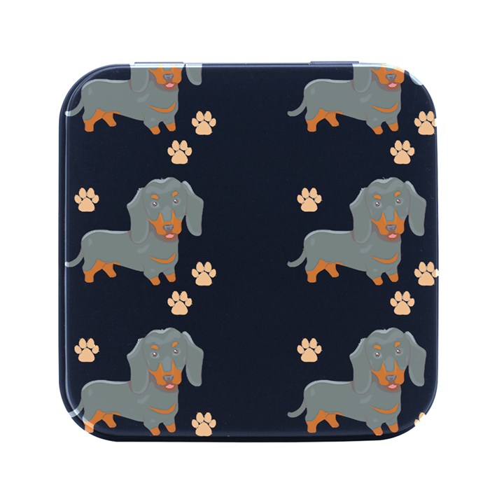 Dachshund Dog Pattern T- Shirt Dachshund Dog Breed Cute Pattern T- Shirt Square Metal Box (Black)