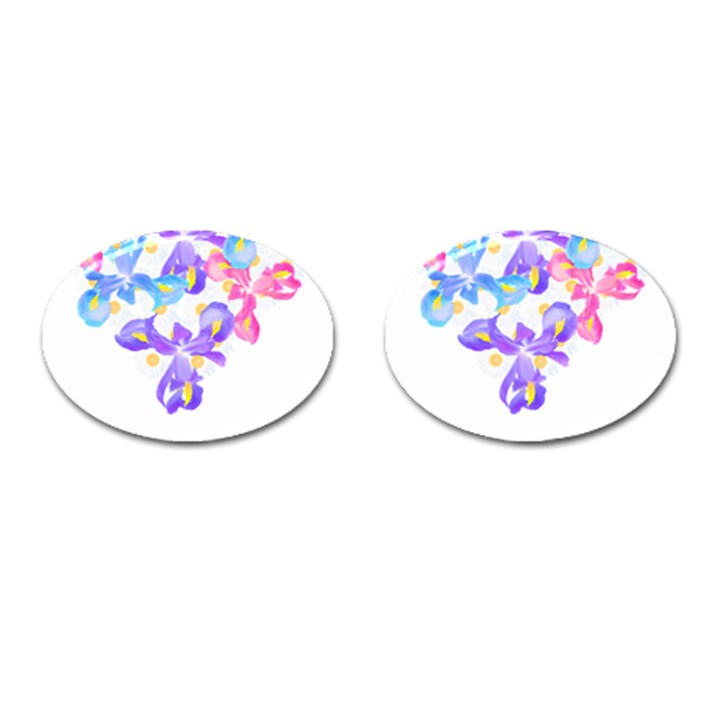 Daisies In Bloom T- Shirt Daisy Iris Heart Flower Floral Pattern Daisies T- Shirt Cufflinks (Oval)