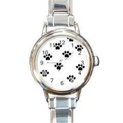 Dog Paw Print T- Shirt Paw Pattern 6 Round Italian Charm Watch by EnriqueJohnson