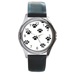 Dog Paw Print T- Shirt Paw Pattern 6 Round Metal Watch by EnriqueJohnson