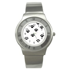 Dog Paw Print T- Shirt Paw Pattern 6 Stainless Steel Watch by EnriqueJohnson