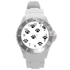 Dog Paw Print T- Shirt Paw Pattern 6 Round Plastic Sport Watch (l) by EnriqueJohnson