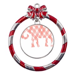 Elephant T- Shirt Pink Elephant T- Shirt Metal Red Ribbon Round Ornament