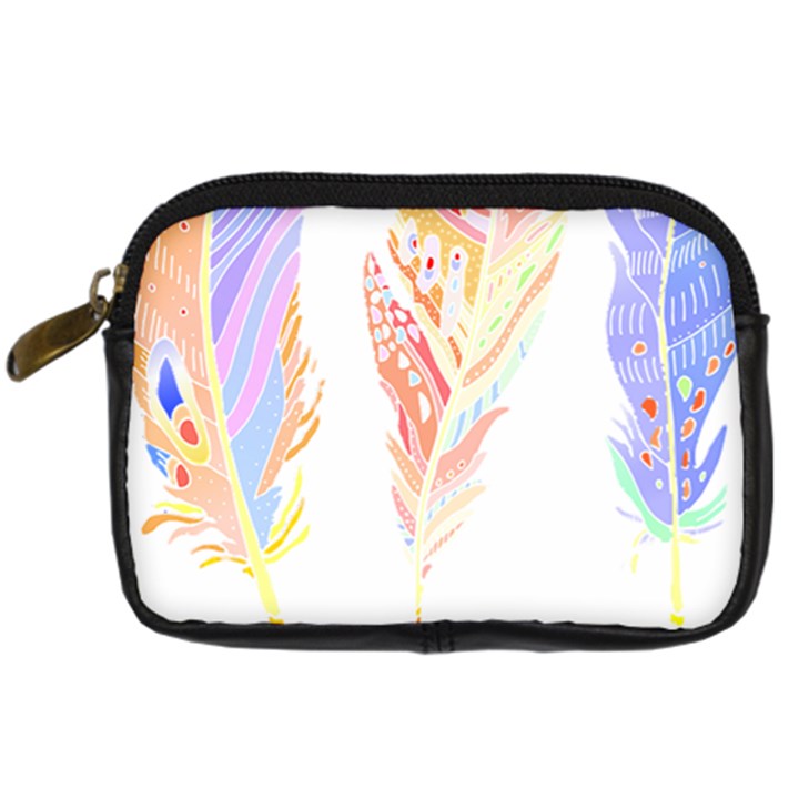 Feathers Design T- Shirtfeathers T- Shirt (1) Digital Camera Leather Case