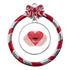 Lips -16 Metal Red Ribbon Round Ornament by SychEva