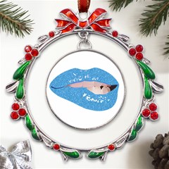 Lips -21 Metal X mas Wreath Ribbon Ornament