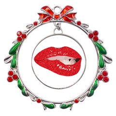 Lips -25 Metal X mas Wreath Ribbon Ornament by SychEva