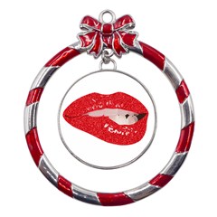 Lips -25 Metal Red Ribbon Round Ornament by SychEva