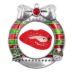 Lips -25 Metal X mas Ribbon With Red Crystal Round Ornament by SychEva