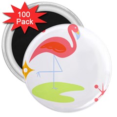 Flamingo T- Shirt Mid- Century Modern Pink Flamingo With Retro Icons Repeating Pattern T- Shirt 3  Magnets (100 Pack)