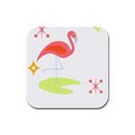 Flamingo T- Shirt Mid- Century Modern Pink Flamingo With Retro Icons Repeating Pattern T- Shirt Rubber Square Coaster (4 pack) Front