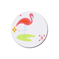 Flamingo T- Shirt Mid- Century Modern Pink Flamingo With Retro Icons Repeating Pattern T- Shirt Rubber Round Coaster (4 Pack) by EnriqueJohnson